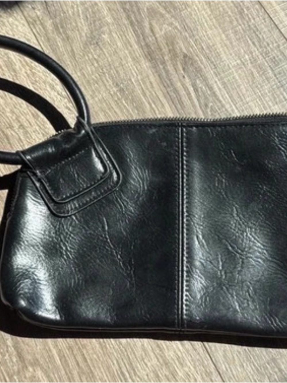 Structured Black Faux Leather Wristlet Clutch